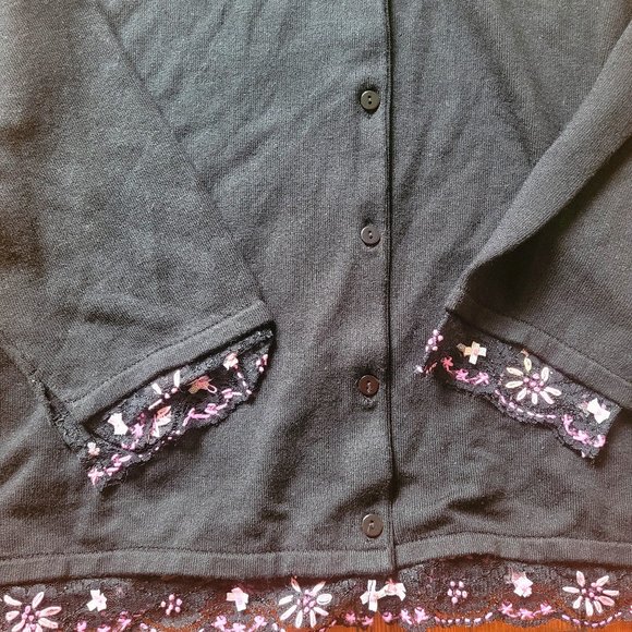 NWT Silk Black Beaded Cardigan Pierre Cardin, sz L-XL - Picture 4 of 10